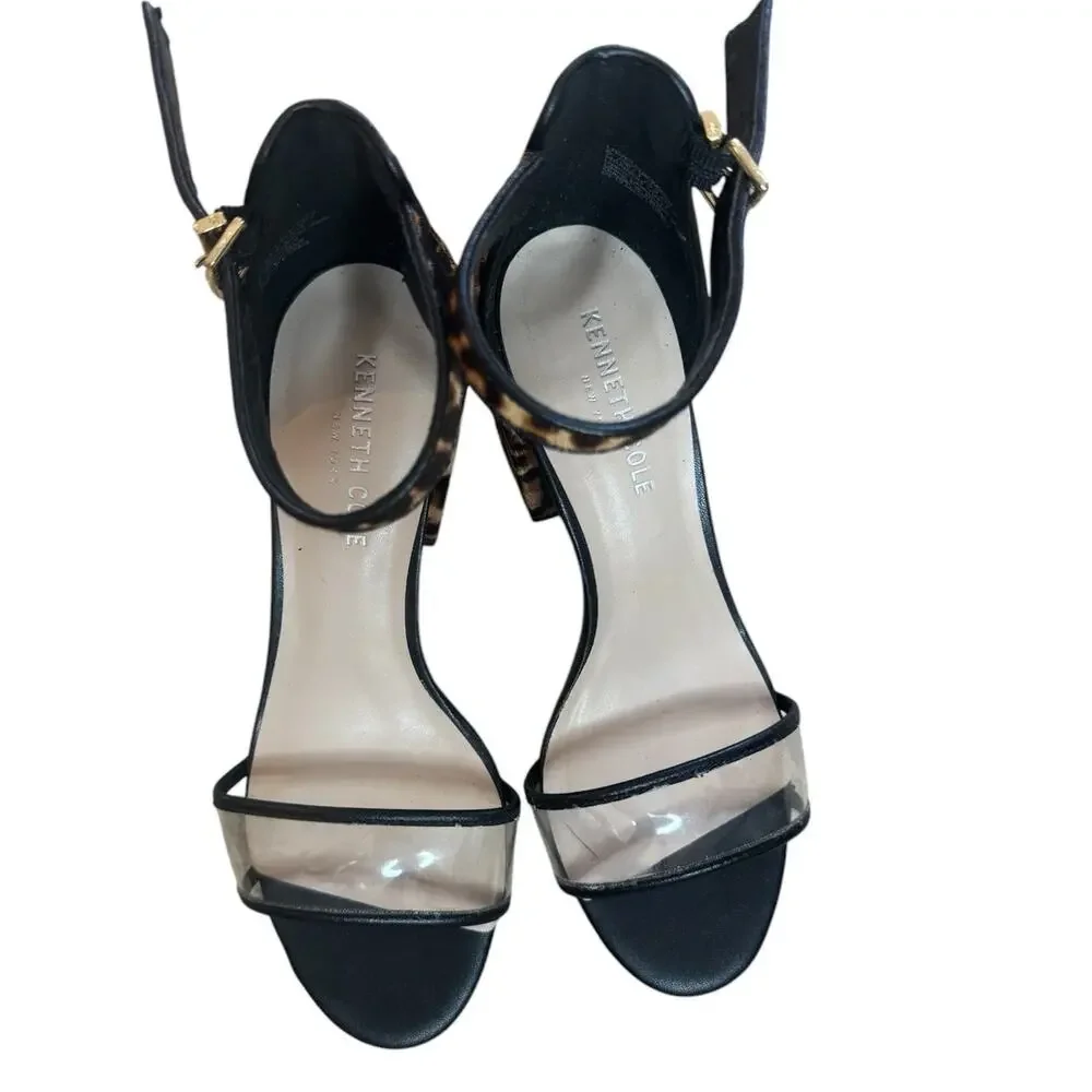 Kenneth Cole Women's 6M Hannon Block Heeled‎ Sandal Ankle Strap Open Toe Leopard